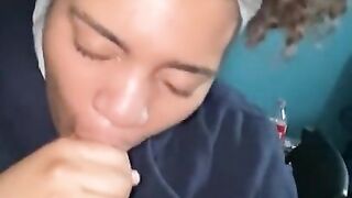 Stepsister gives POV blowjob parents are away deepthroat bbc cum swallowing