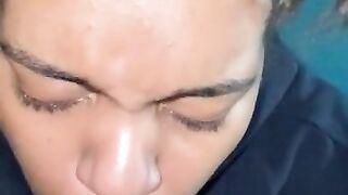 Stepsister gives POV blowjob parents are away deepthroat bbc cum swallowing