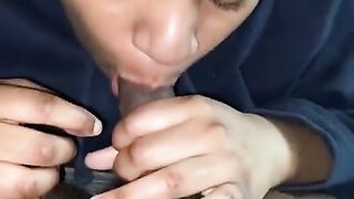 Stepsister gives POV blowjob parents are away deepthroat bbc cum swallowing