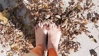 Giantess Femdom Leaf Barefoot Stomp Foot Fetish Black Toes Crush Fetish Wrinkled Soles