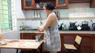 Ravioli Time! Naked Cooking. Regina Noir, a nudist cook at nudist hotel resort. Nude maid. Naked housewife. Teaser