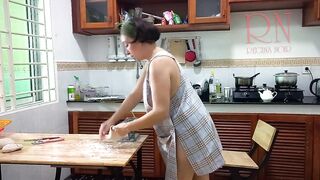 Ravioli Time! Naked Cooking. Regina Noir, a nudist cook at nudist hotel resort. Nude maid. Naked housewife. Teaser