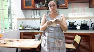 Ravioli Time! Naked Cooking. Regina Noir, a nudist cook at nudist hotel resort. Nude maid. Naked housewife. Teaser