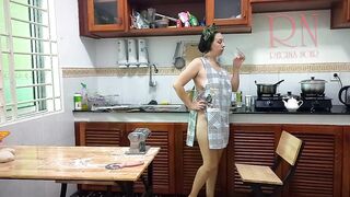 Ravioli Time! Naked Cooking. Regina Noir, a nudist cook at nudist hotel resort. Nude maid. Naked housewife. Teaser