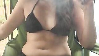 Chubby Brunette Goddess D Smoking Cork Tip Cigarette Outside in Bikini Top