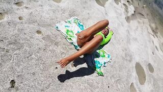 Naked YOGA # Morning Yoga exercises at Ocean Shore