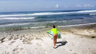 Naked YOGA # Morning Yoga exercises at Ocean Shore