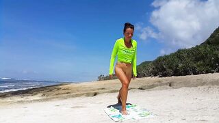 Naked YOGA # Morning Yoga exercises at Ocean Shore