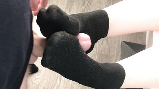 fuck teen girl black socks after job, foojob & socksjob black socks cum pov