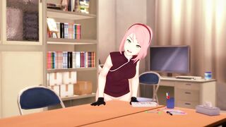 3D HENTAI Sakura masturbates at the edge of the table