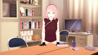 3D HENTAI Sakura masturbates at the edge of the table