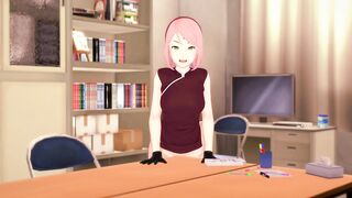 3D HENTAI Sakura masturbates at the edge of the table