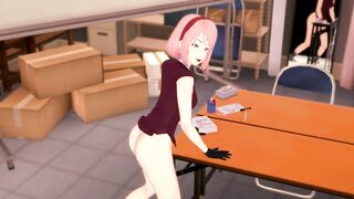 3D HENTAI Sakura masturbates at the edge of the table