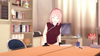 3D HENTAI Sakura masturbates at the edge of the table