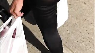 See through legging walking from shopping