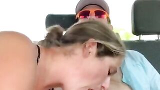 Milf gets fucked in parking lot backseat outside restaurant