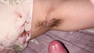 Cumshot on hairy armpits