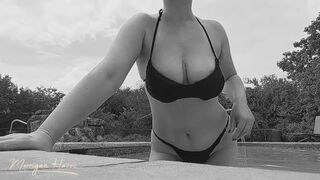 Boobs Tease at the Pool Black and White