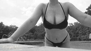 Boobs Tease at the Pool Black and White