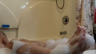 naked bubble bath feet