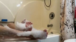 naked bubble bath feet