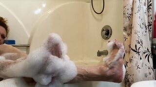 naked bubble bath feet