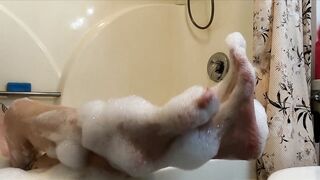 naked bubble bath feet