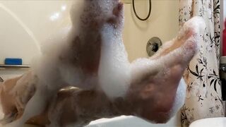 naked bubble bath feet