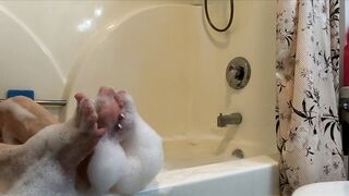 naked bubble bath feet