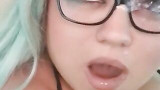 hard fuck my sexy fife in glasses and masive cumshot on her glasses.