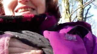 Hot quirky sexy fun stepmom nearly gets caught playing with her amazing natural tits whilst walking in the woods