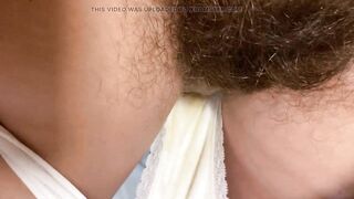 Dirty white panty with hairy bush