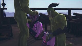 Two orcs fucked a dark elf and cum on her face and ass