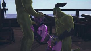 Two orcs fucked a dark elf and cum on her face and ass