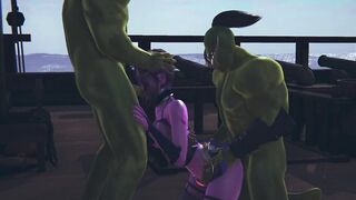 Two orcs fucked a dark elf and cum on her face and ass