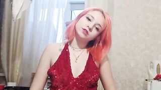 Beautiful homemade striptease in a red dress, masturbation with a toy and orgasm