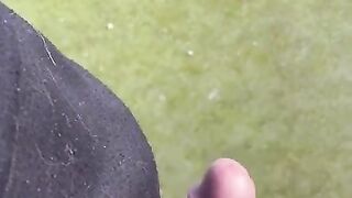 Hand job outside in soccer field