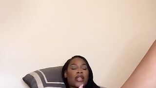 19 Year Old Ebony Playing With Pussy And Cum