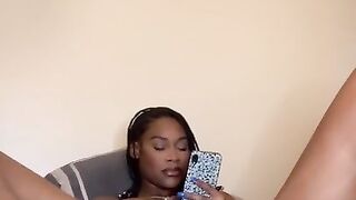 19 Year Old Ebony Playing With Pussy And Cum