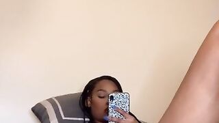 19 Year Old Ebony Playing With Pussy And Cum