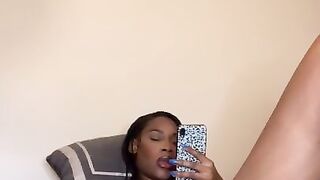 19 Year Old Ebony Playing With Pussy And Cum