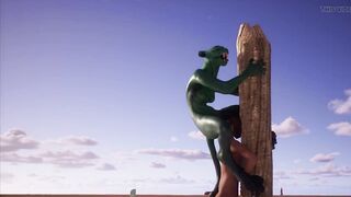 Alien Reptilian Rides Human Males Cock - 3D Animation