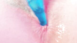 close up hairy holes use toy for anal play