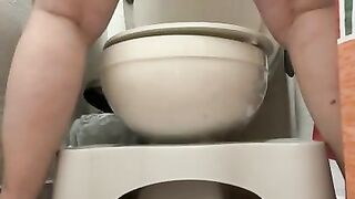 Tired BBW Goes for Morning Pee and Accidentally Pees on Toilet
