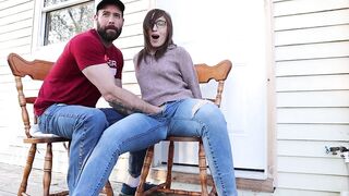 Squirting in my jeans - Neighbours watch me orgasm - BIG SQUIRT