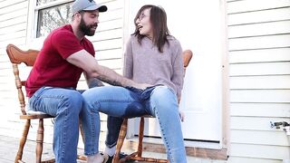 Squirting in my jeans - Neighbours watch me orgasm - BIG SQUIRT