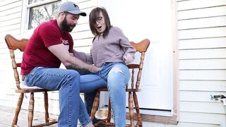 Squirting in my jeans - Neighbours watch me orgasm - BIG SQUIRT