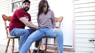 Squirting in my jeans - Neighbours watch me orgasm - BIG SQUIRT