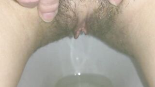 Russian mistress piss in your mouth, hairy pussy, close up pissing girl