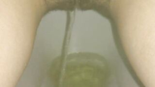 Russian mistress piss in your mouth, hairy pussy, close up pissing girl